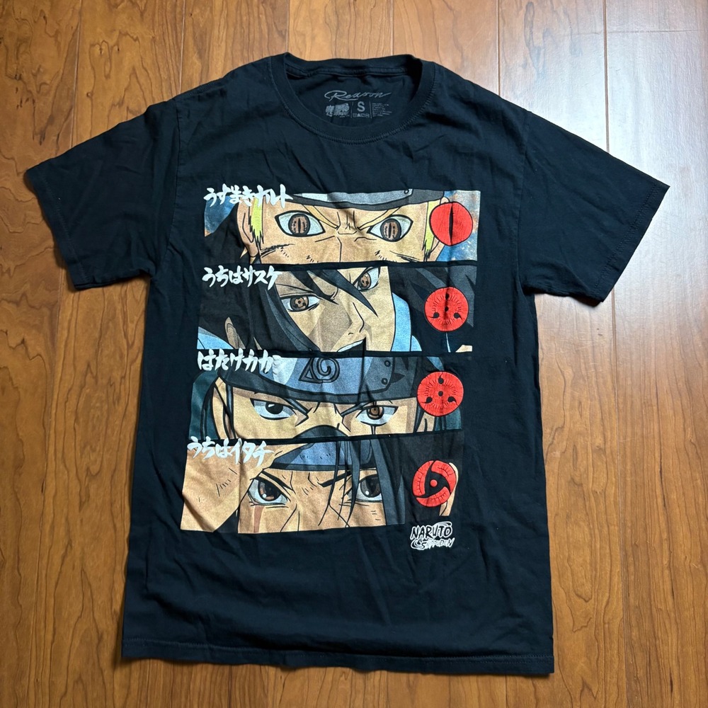 Reason Naruto Shippuden Graphic T-Shirt Black Small Anime Eyes Puff Print Logo